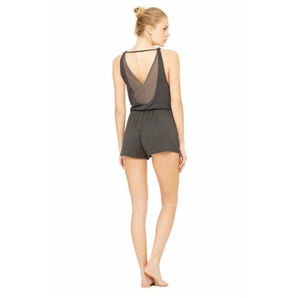 ALO Yoga Gray Hatha Romper with Mesh Back and Snap Front Size Small